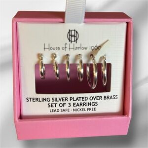 House of Harlow 1960 Shiny Silver Hoop Earrings Set